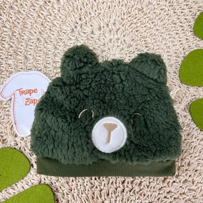 Touca Pelinhos Ursinho com Orelhinha - Verde Musgo